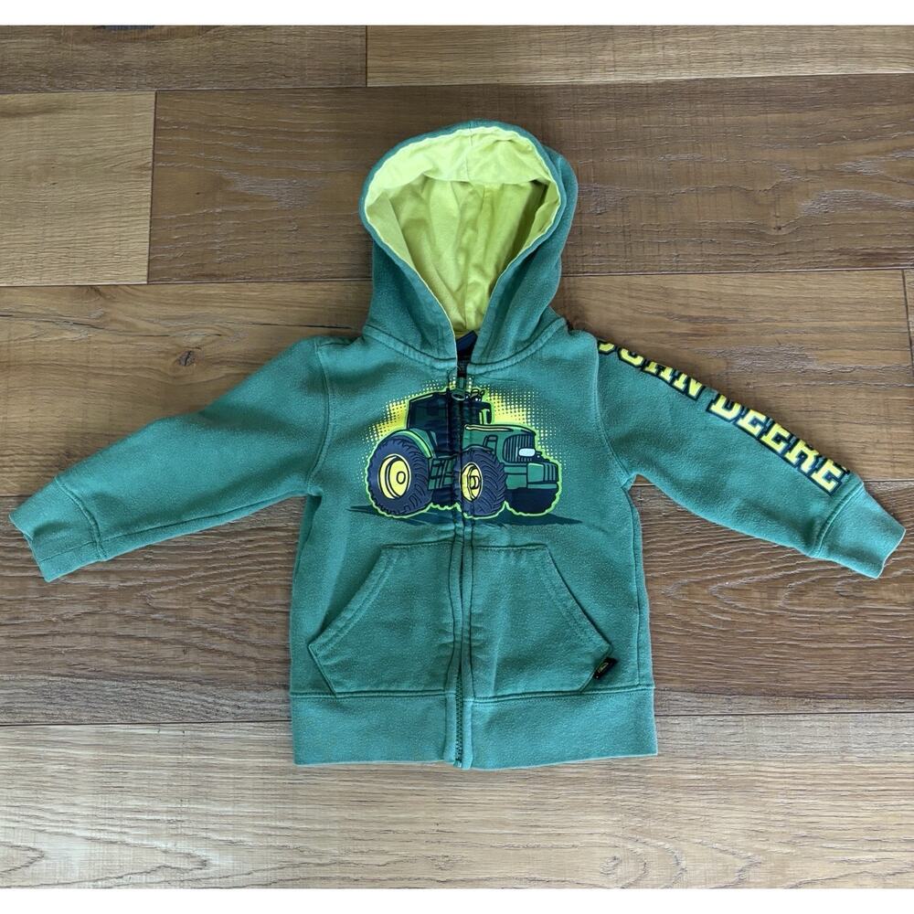 John Deere Toddler Full Zip Fleece Hoodie Sweatshirt Size 2T Country Tractor